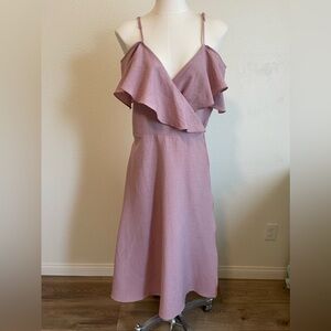 Dusty pink off the shoulder wrap dress. Size Large